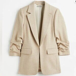 H&M Light Tan Gathered-sleeve Jacket Blazer/L